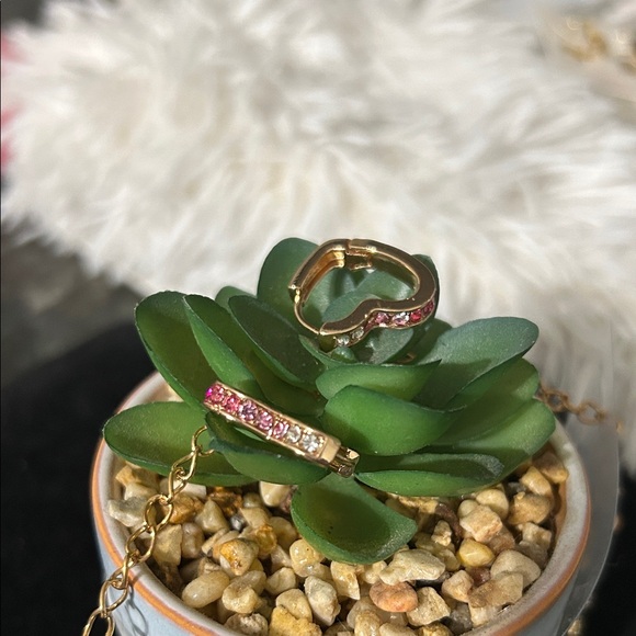 Chic Gold and Pink Heart Earrings - Picture 2 of 4